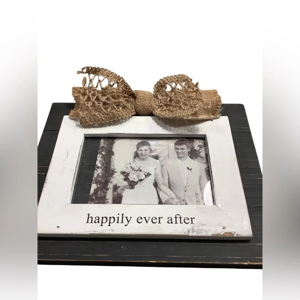 Mud Pie Burlap Distressed Bow Photo Frame - Black and White 5x7 NWT